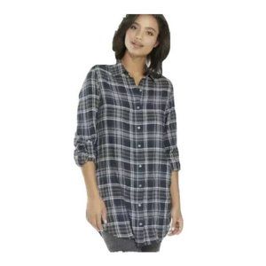 Sam Edelman Womens Tartan Plaid Shirt Dress Size S Blue Tunic Roll Tab Sleeves